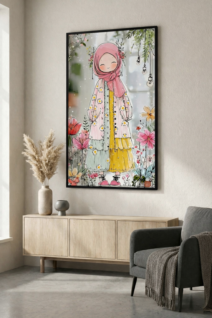 Floral Hijab Girl Canvas Art