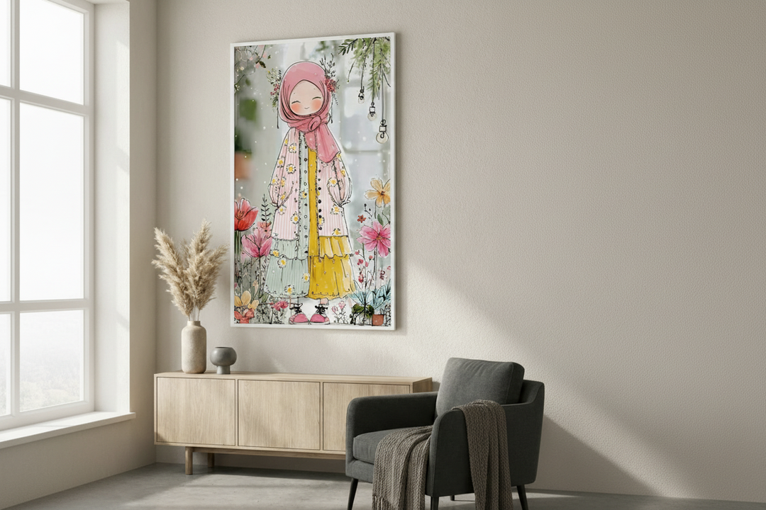 Floral Hijab Girl Canvas Art