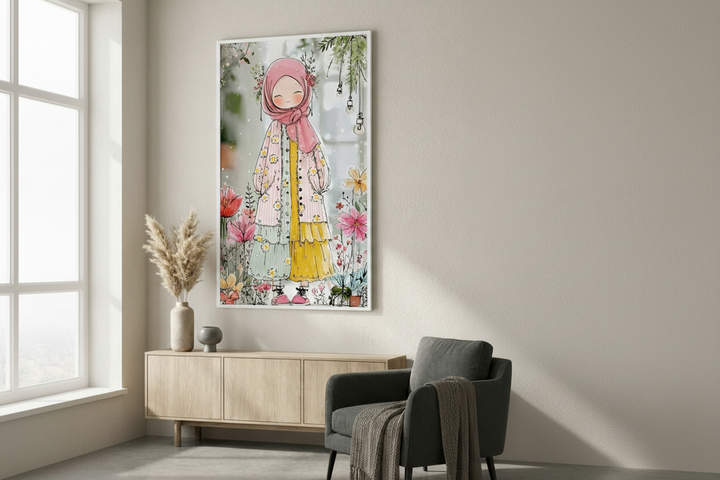 Floral Hijab Girl Canvas Art