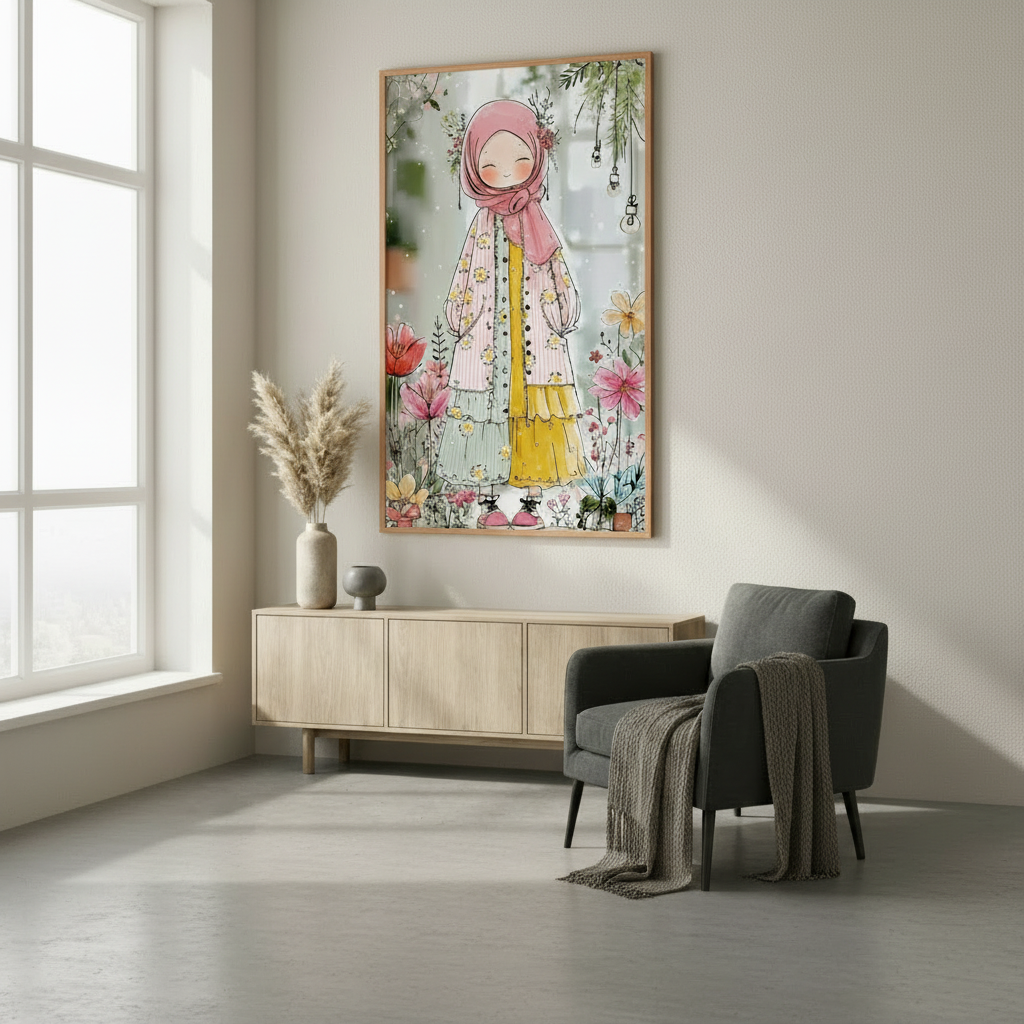 Floral Hijab Girl Canvas Art