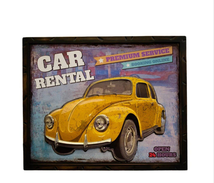 Vintage Yellow Car Rental Retro Wall Art