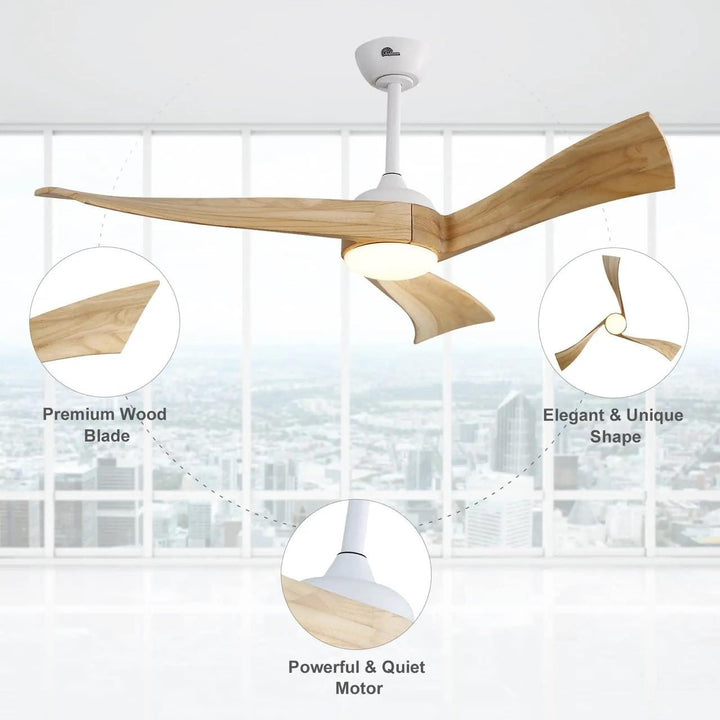 Modern Ceiling Fan with Wooden Blades and LED Light