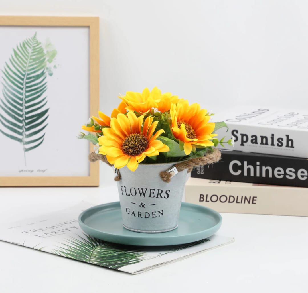 Artificial Flowers in Metal Pots