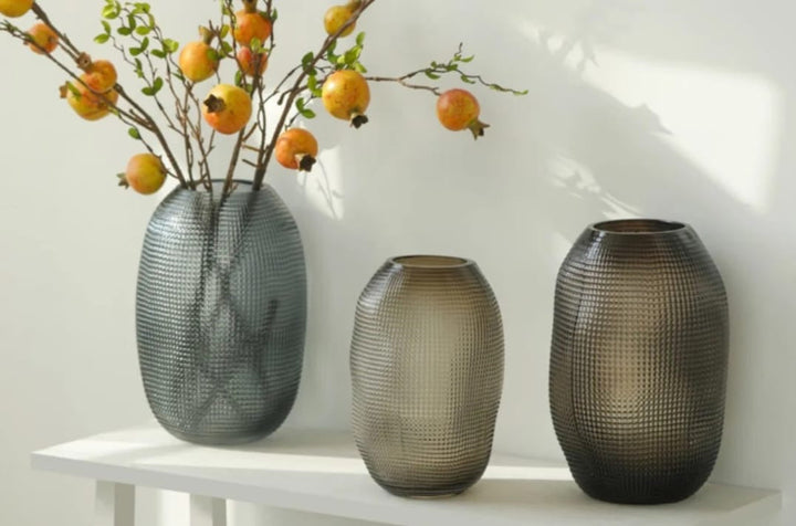 Textured Smoky Glass Vase set of 2