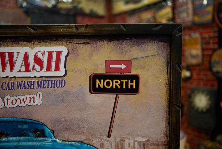 Vintage Blue Car Wash Retro Wall Art