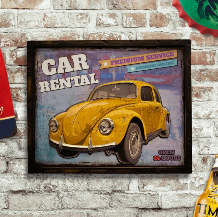 Vintage Yellow Car Rental Retro Wall Art