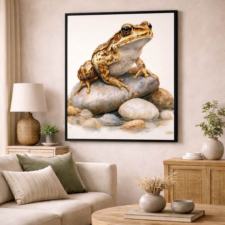 Watercolor Frog on Stones Canvas