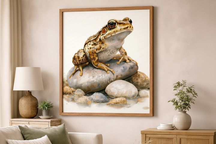 Watercolor Frog on Stones Canvas