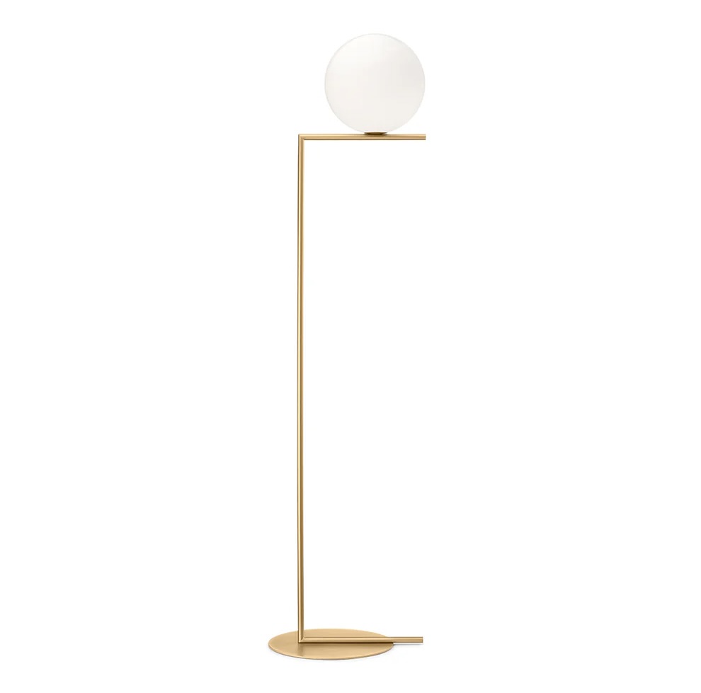 Modern Globe Floor Lamp Brass or Black Frame with Opal Shade