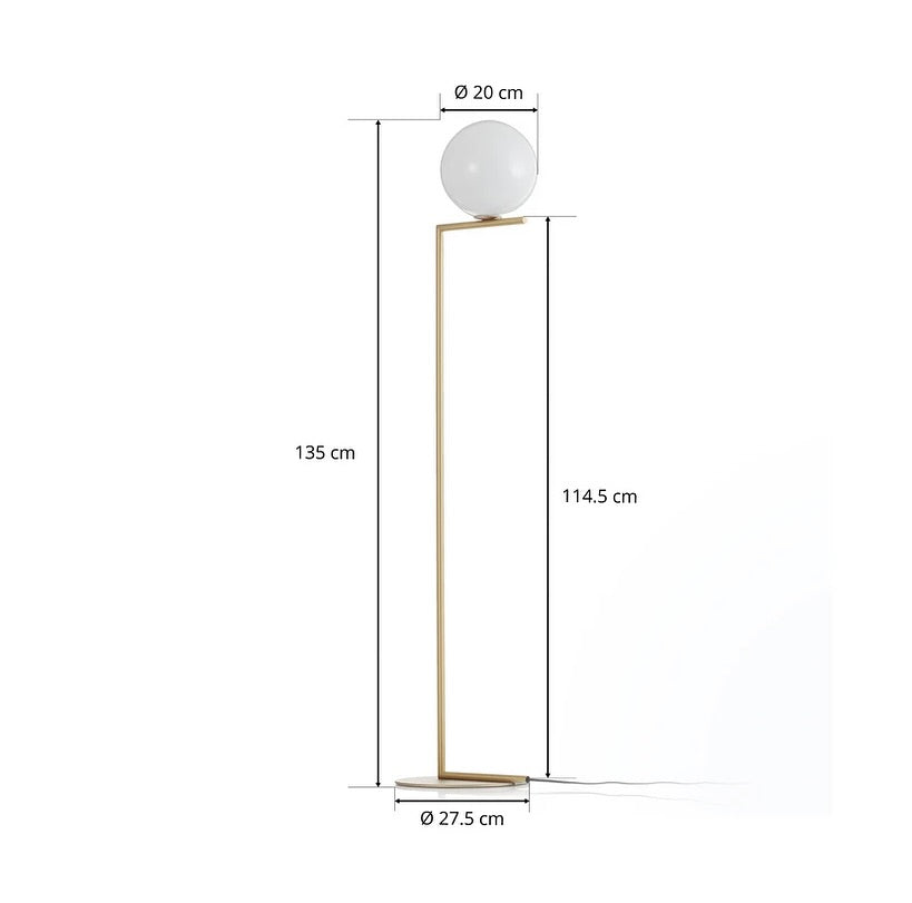 Modern Globe Floor Lamp Brass or Black Frame with Opal Shade