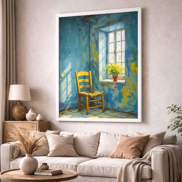 Blue Chair Sunlit Room Canvas