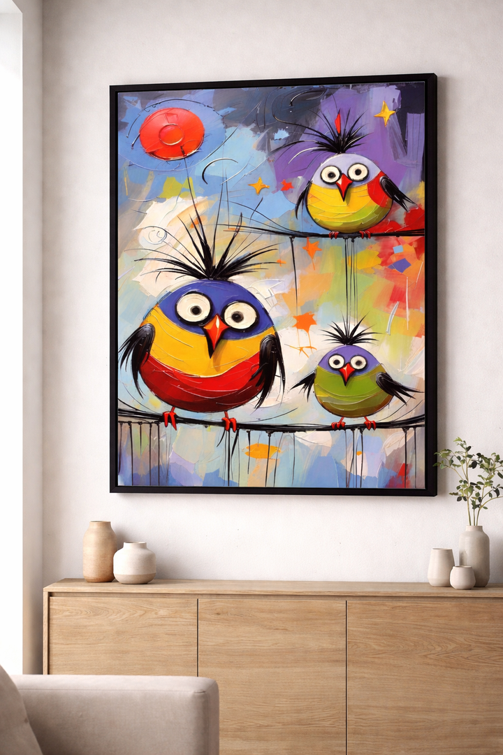 Colorful Birds Abstract Framed Wall Art