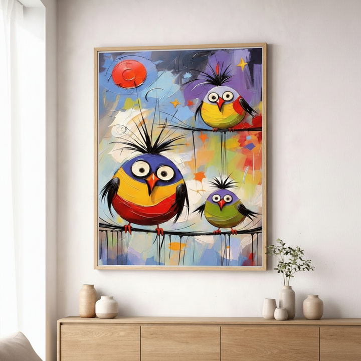Colorful Birds Abstract Canvas Wall Art