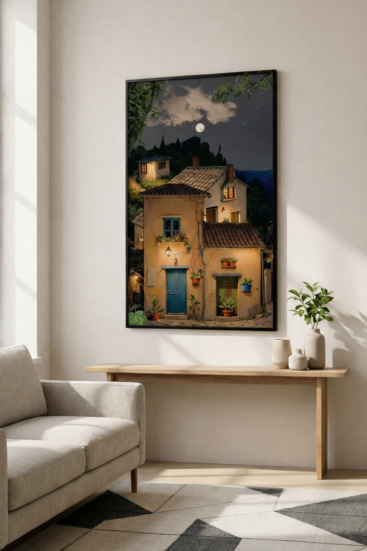Mediterranean Night Village Canvas Art