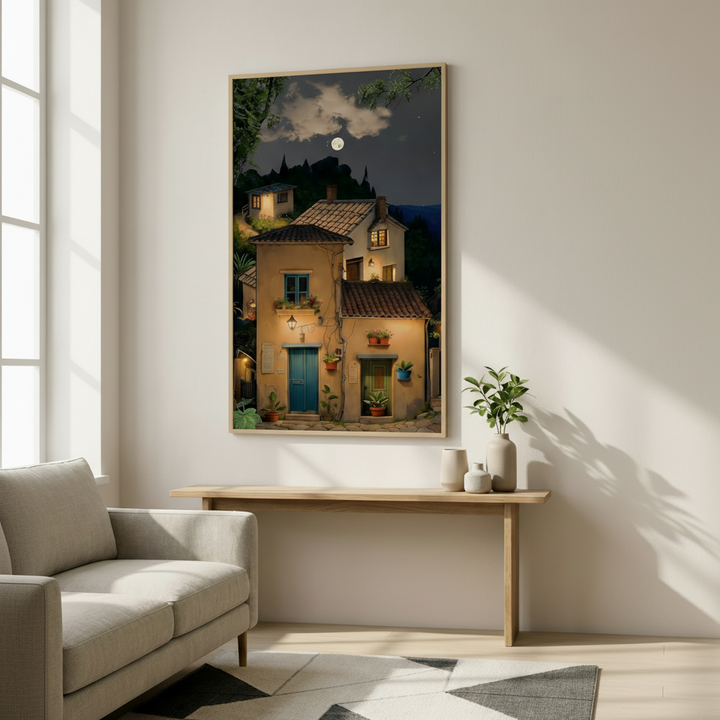 Mediterranean Night Village Canvas Art