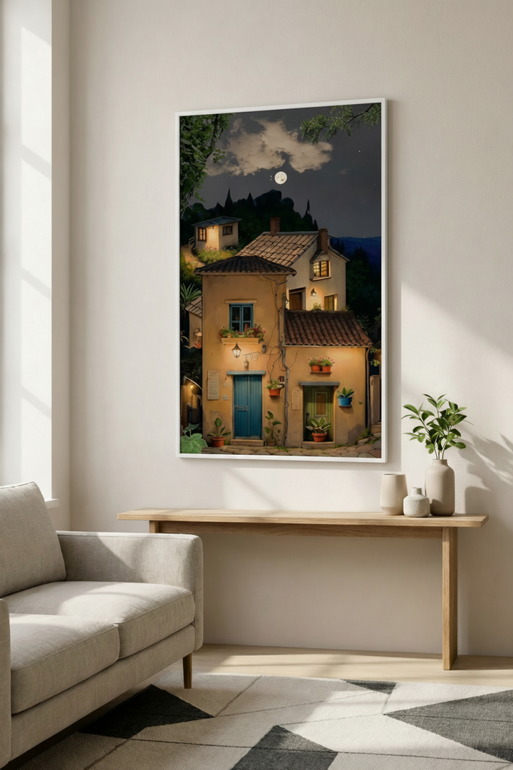 Mediterranean Night Village Canvas Art
