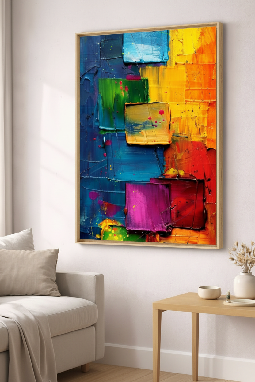 Large Abstract Colorblock Graphics Bold Color Block Abstract Canvas - Modern Geometric Art for... – Wadi Home