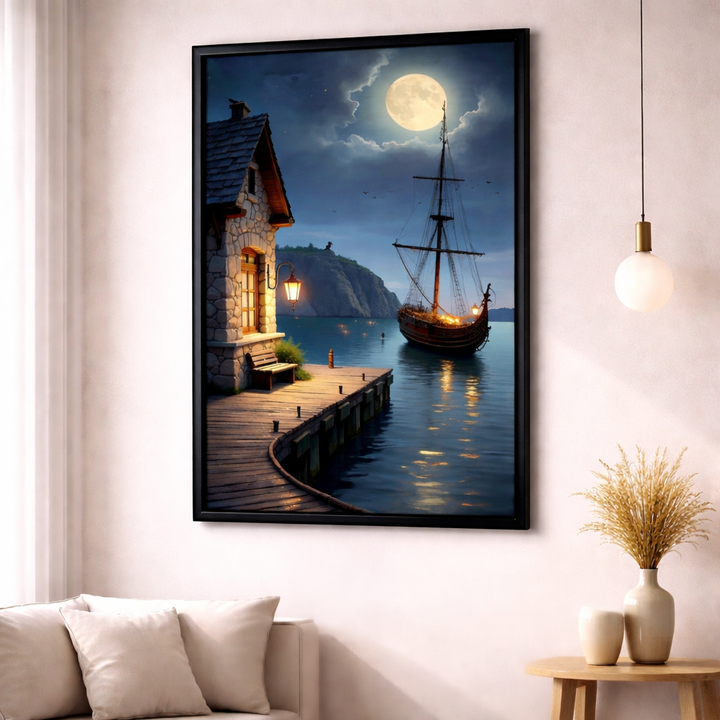 Moonlit Harbor Framed