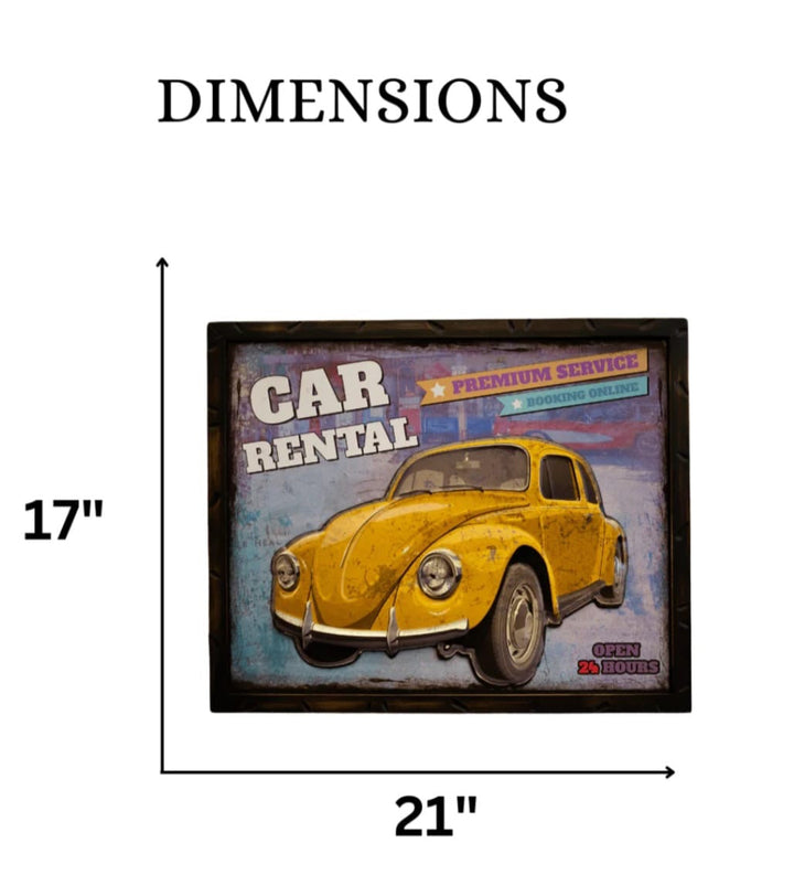 Vintage Yellow Car Rental Retro Wall Art