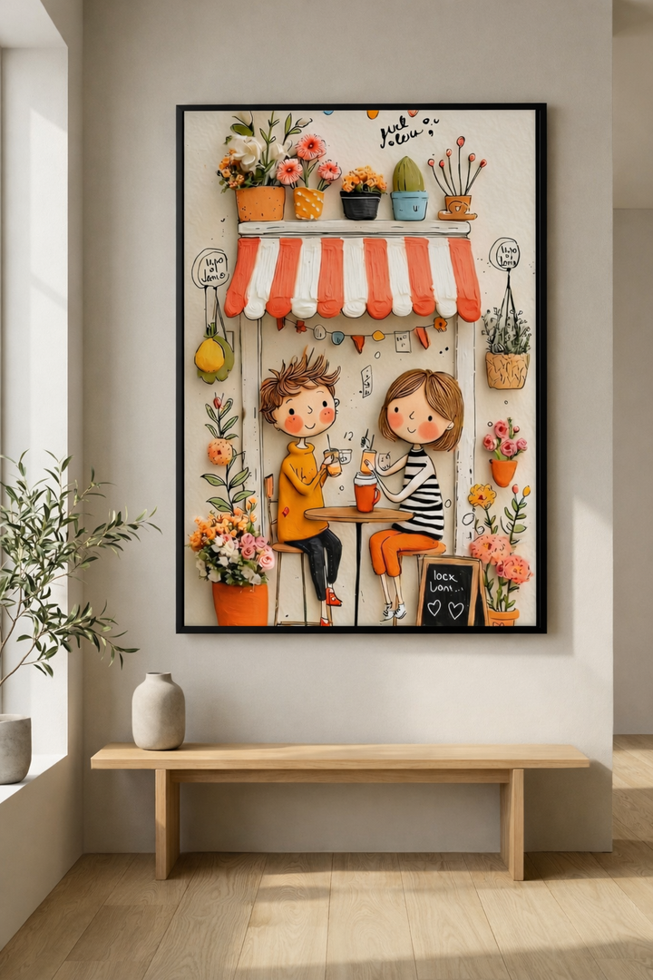 Cute Cafe Friends Canvas Art