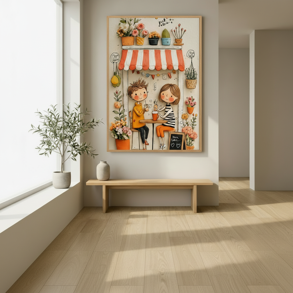 Cute Cafe Friends Canvas Art