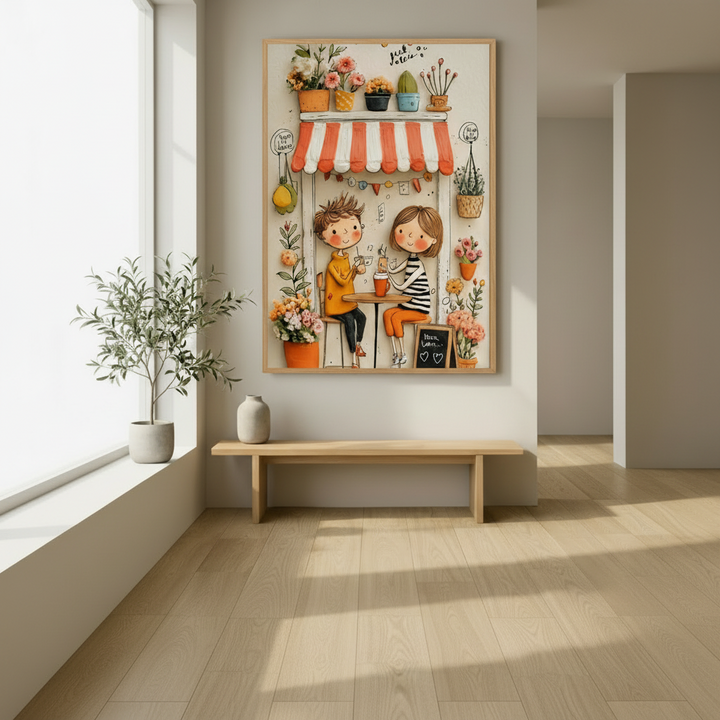 Cute Cafe Friends Canvas Art