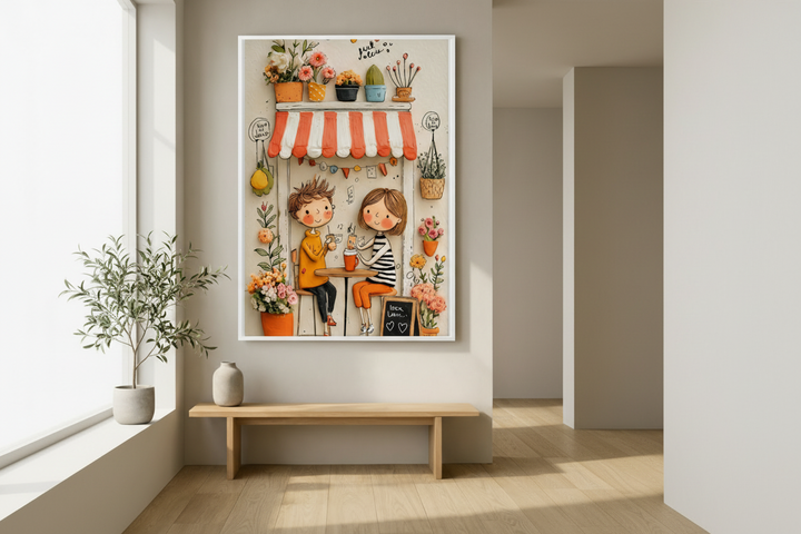 Cute Cafe Friends Canvas Art