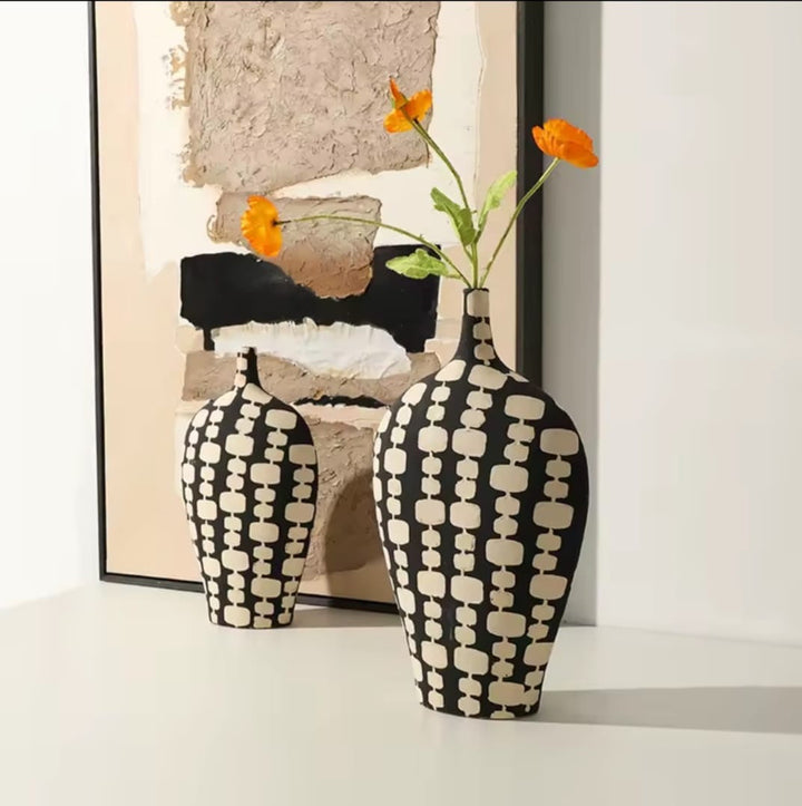 Modern Black & White Abstract Ceramic Vases set of 2