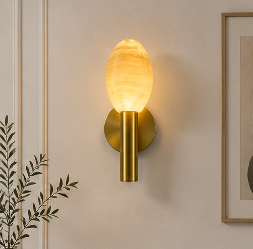 Luxury Oval Alabaster Wall Sconce in Brushed Antique Brass