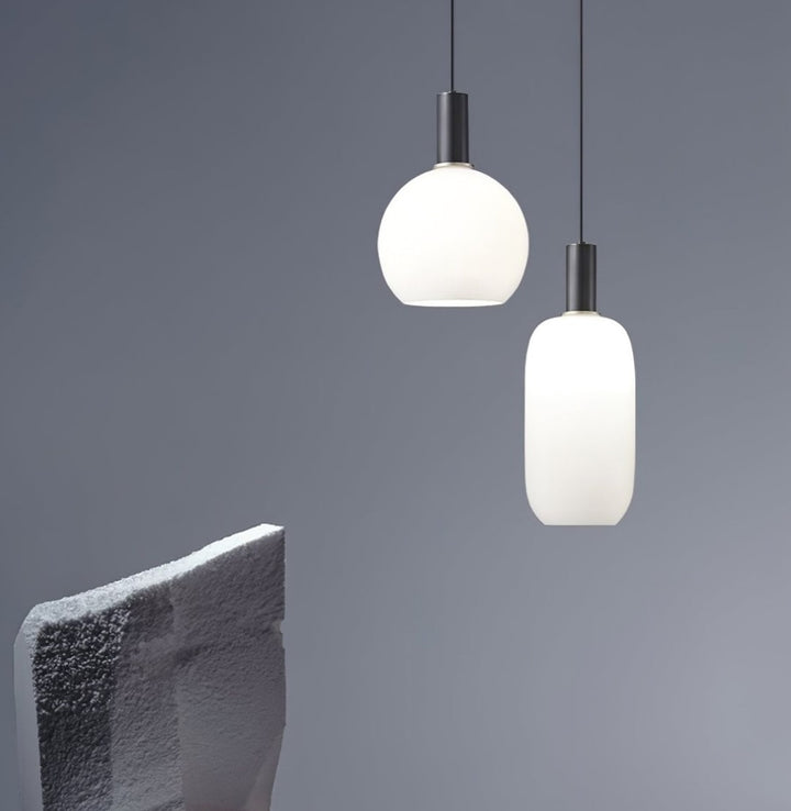 Modern Pendant Light with Frosted White Glass and Gold Accents