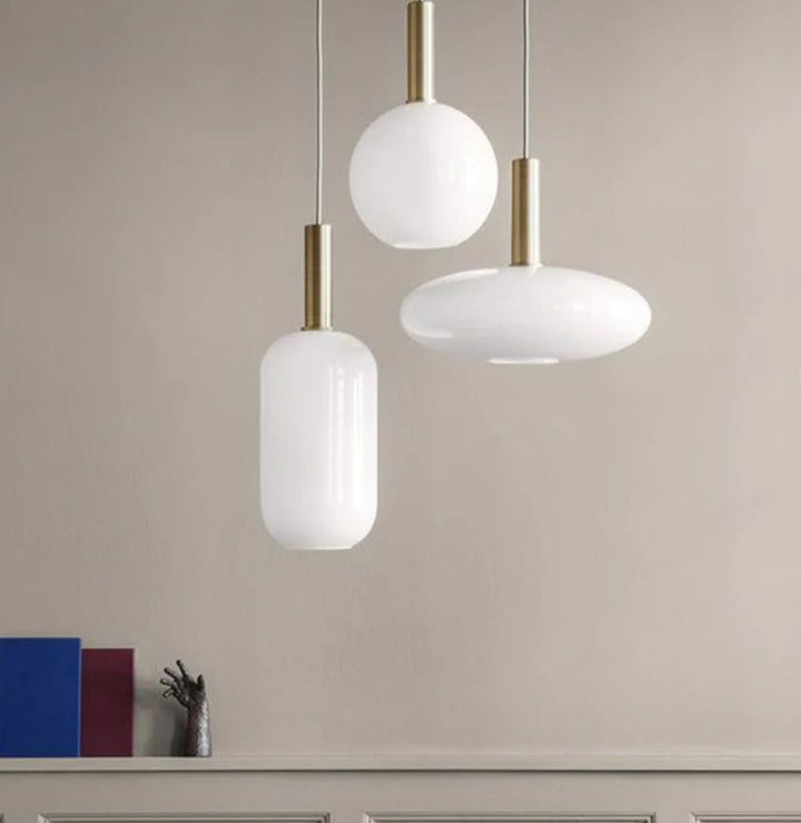 Modern Pendant Light with Frosted White Glass and Gold Accents