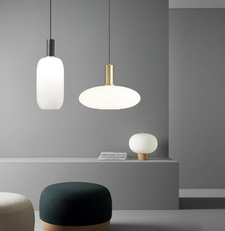 Modern Pendant Light with Frosted White Glass and Gold Accents