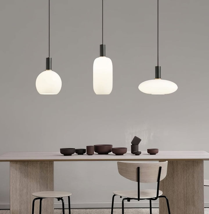 Modern Pendant Light with Frosted White Glass and Gold Accents
