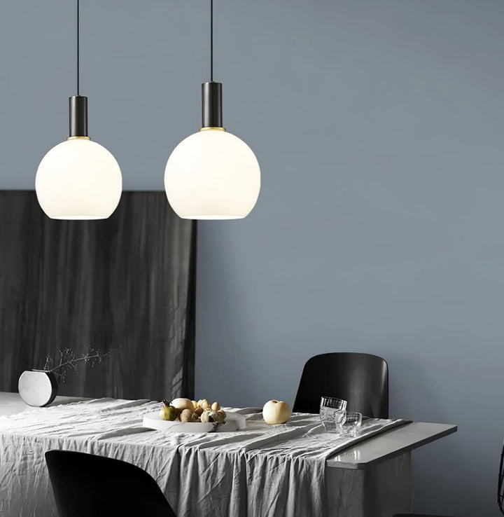 Modern Pendant Light with Frosted White Glass and Gold Accents