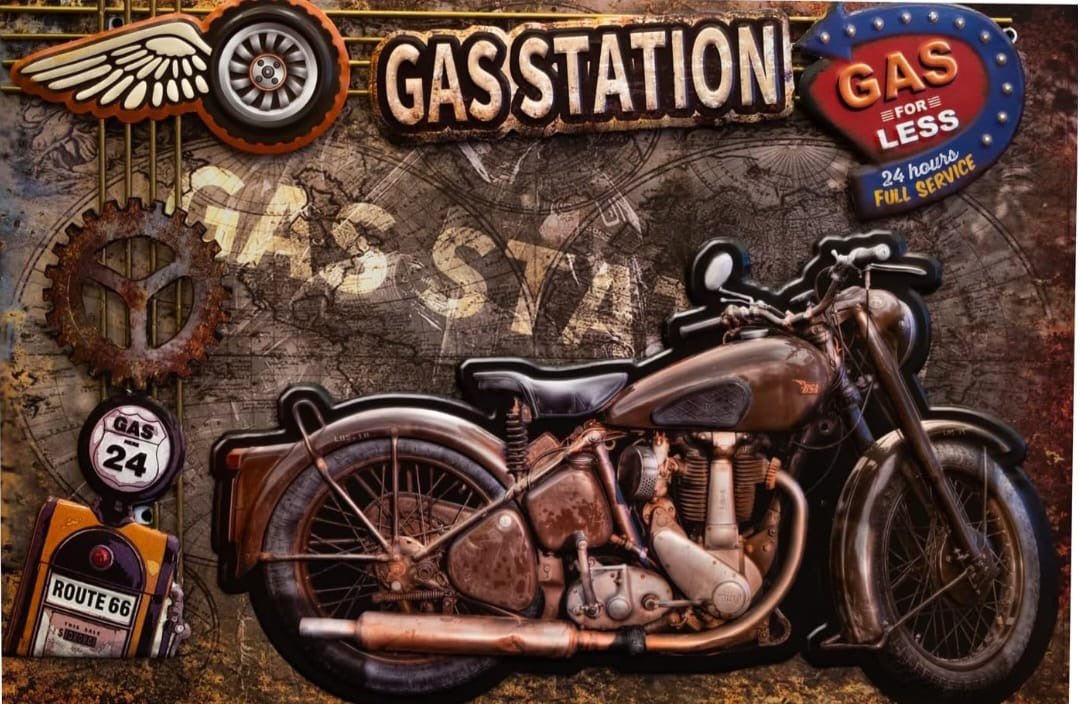 Vintage Gas Station Motorcycle Wall Art