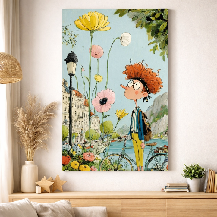 Dreamy City Flowers Illustration Canvas
