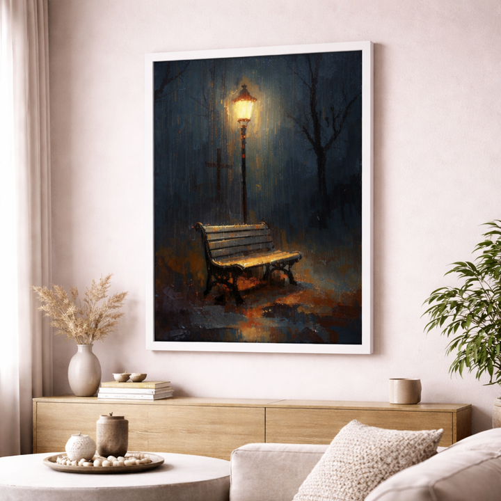 Lonely Bench Night Canvas