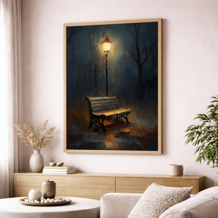 Lonely Bench Night Canvas