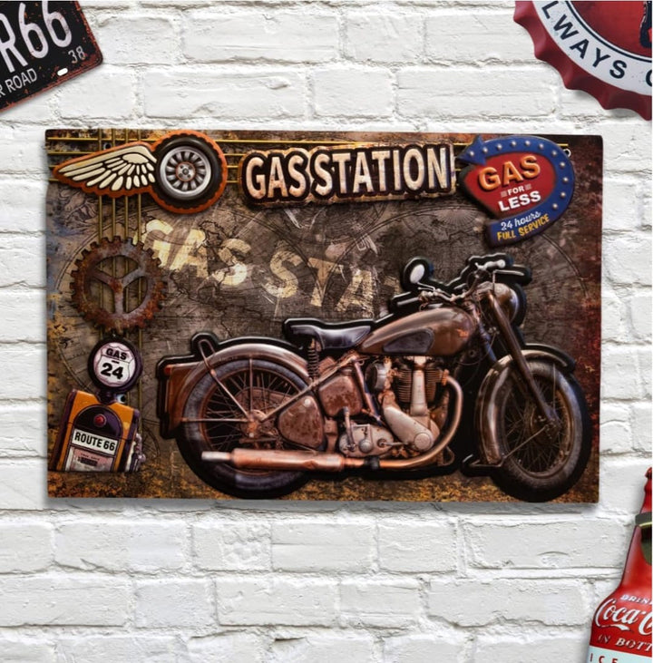 Vintage Gas Station Motorcycle Wall Art