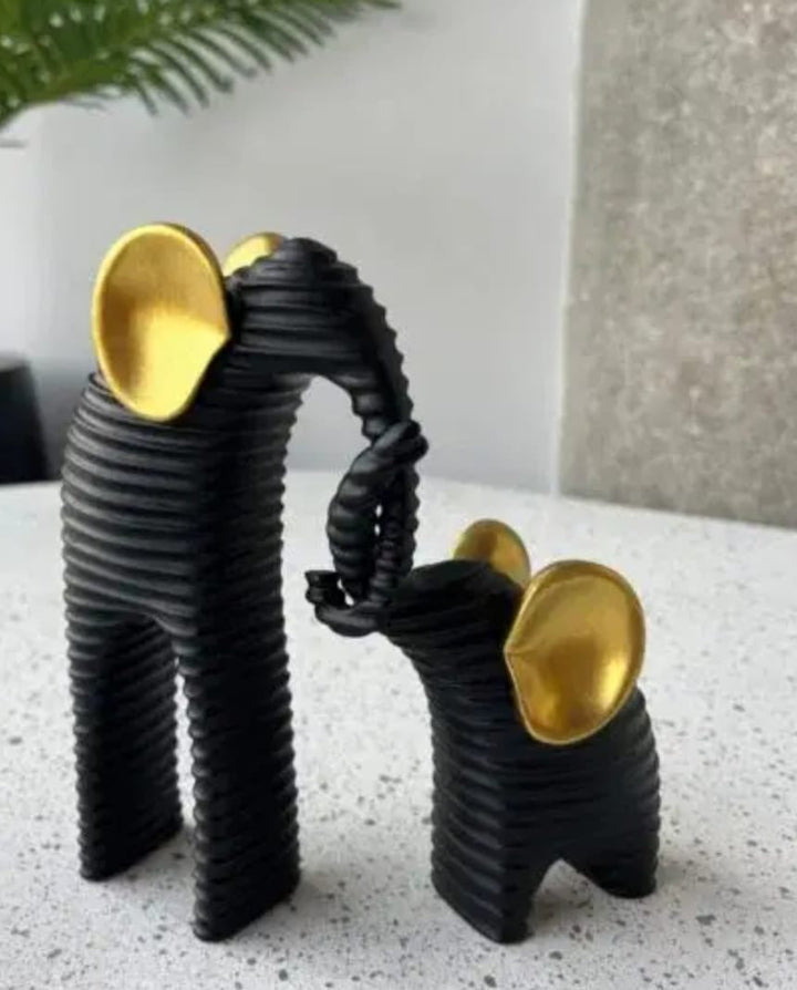 Black & Gold Modern Elephant Figurine Set
