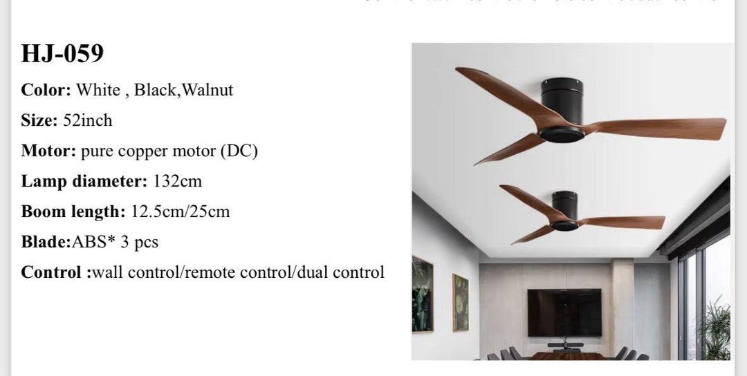 Modern Ceiling Fan with Walnut Blades, 52-inch