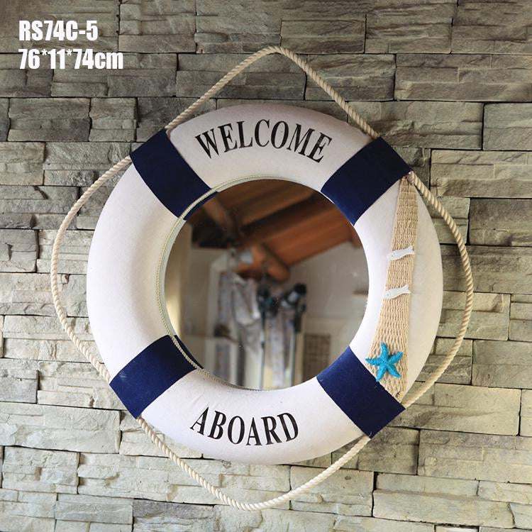 Nautical Lifebuoy Mirror with Rope Accent