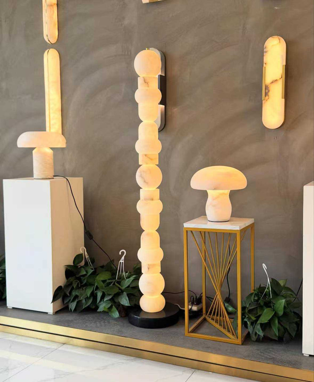 Totem Glow - Marble Sphere Column Floor Lamp
