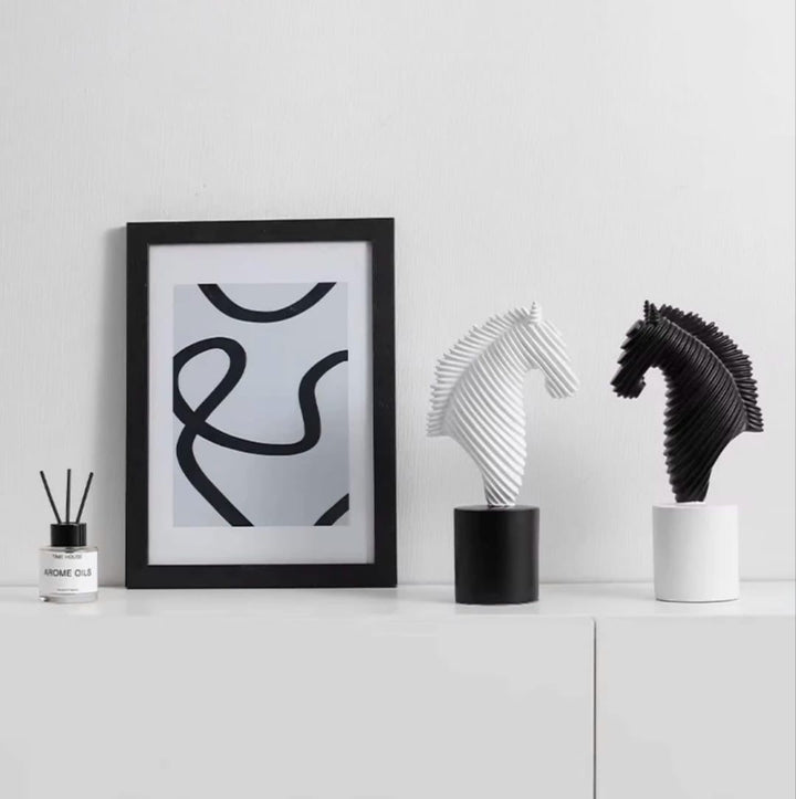 Black & White Modern Horse Head Sculptures