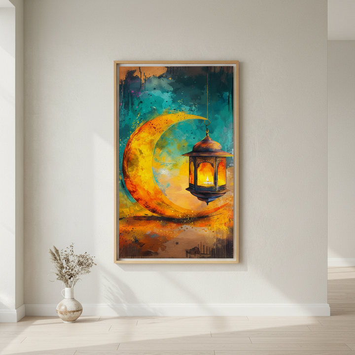 Crescent Moon Hanging Lantern Canvas Art
