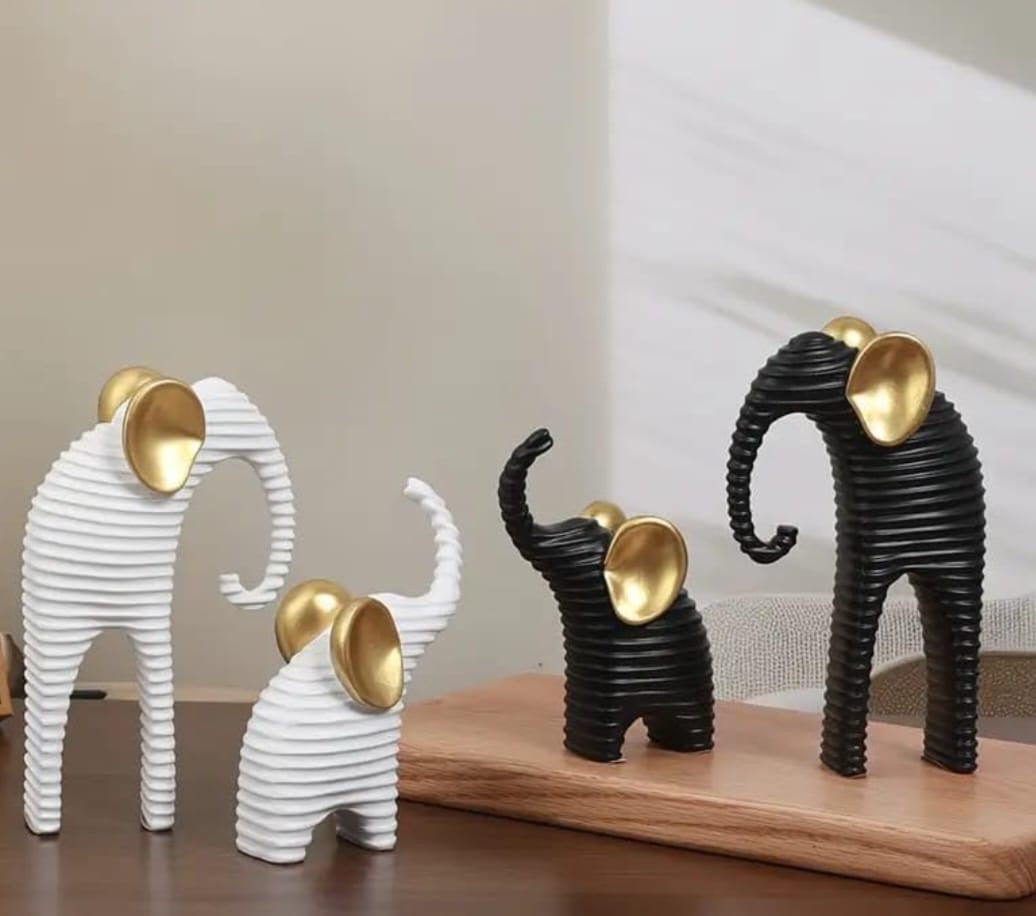 Black & Gold Modern Elephant Figurine Set