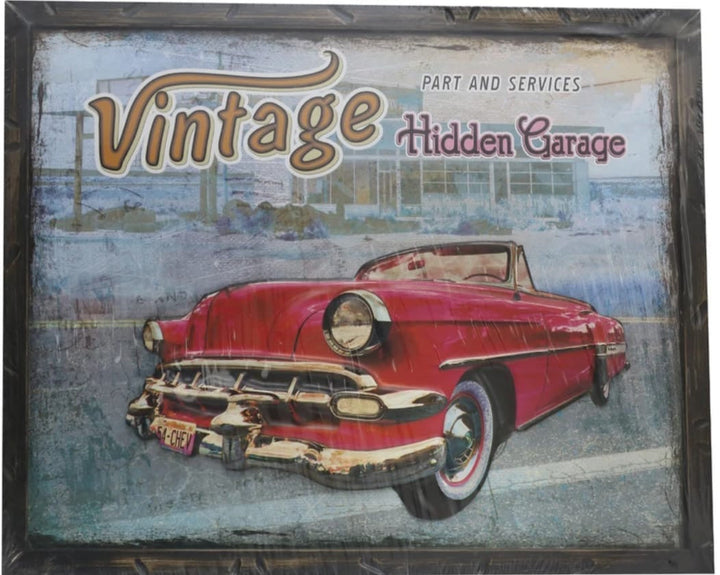 Vintage Red Convertible Retro Garage Wall Art