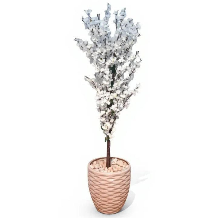 Apricot Artificial White Tree in Textured Pot
