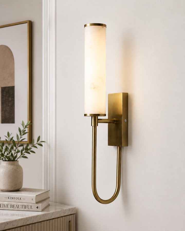 Modern Artificial Alabaster Brass Wall Sconce