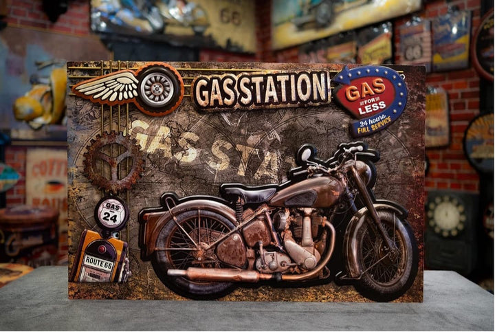 Vintage Gas Station Motorcycle Wall Art